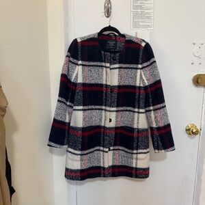 Abercrombie & Fitch Navy and Red Plaid Pea Coat women’s size M